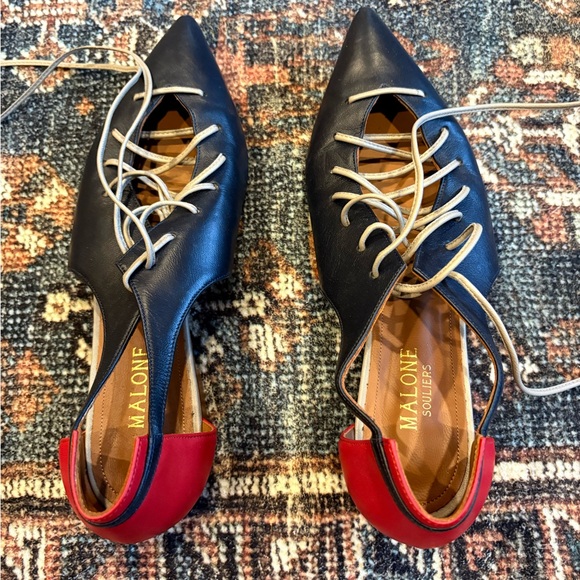 Malone Souliers Shoes - Malone Souliers Black and Red Flats with Gold Accents